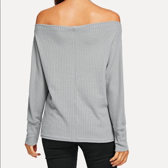 Waffle knit off the shoulder shirt gray - Picture 3 of 4